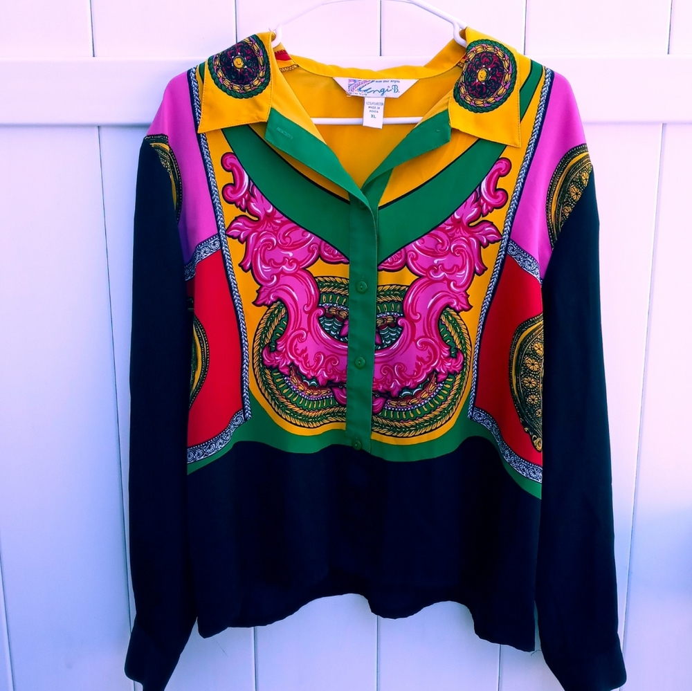 Vintage Colorful Button Down Blouse